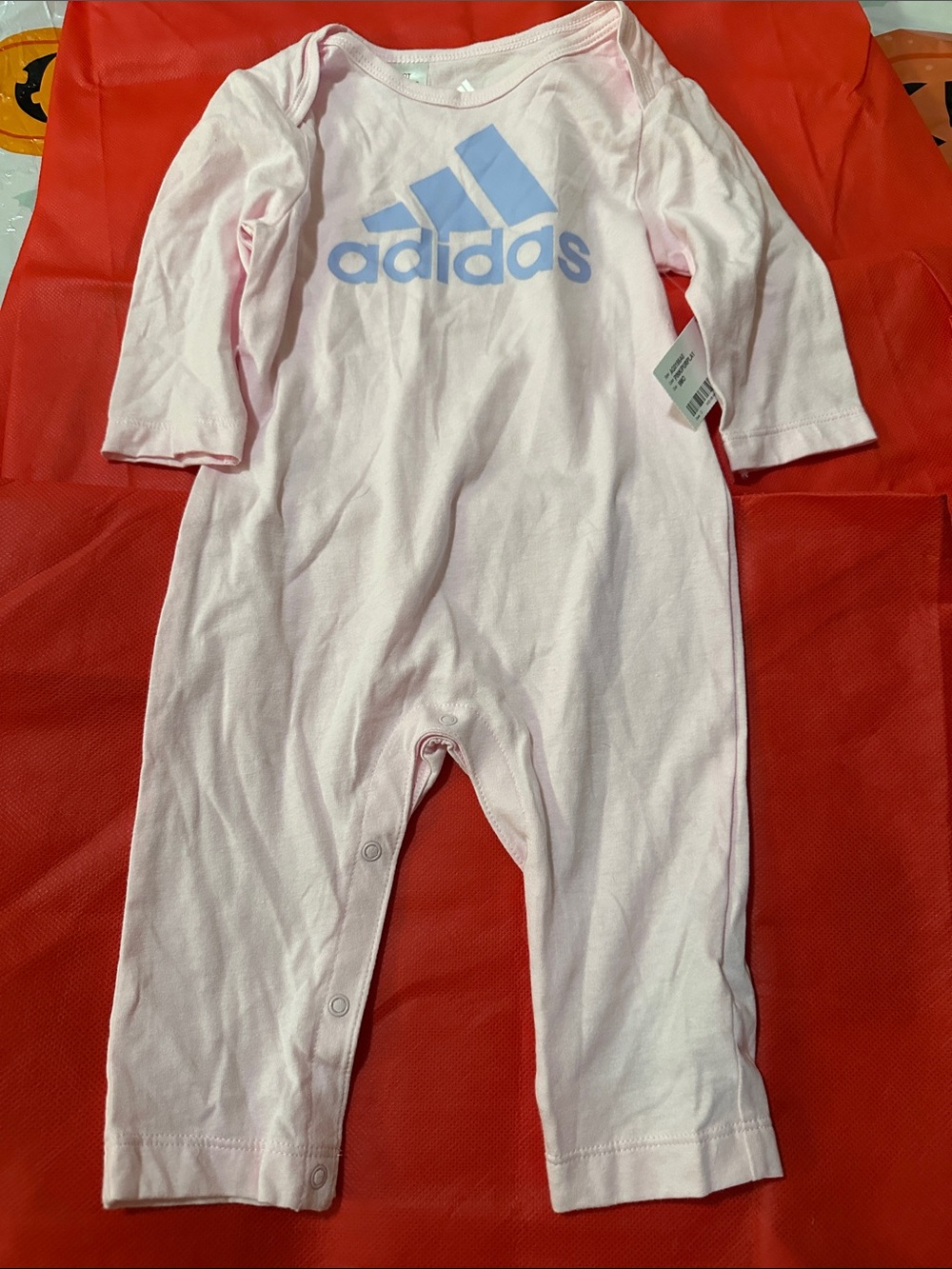adidas Light Pink Baby Footie with Blue Logo